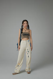 Colorful Paint Straight Fit Denim Jeans