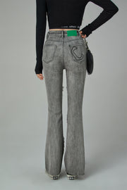 Two-Toned Cut Slit Bootcut Jeans