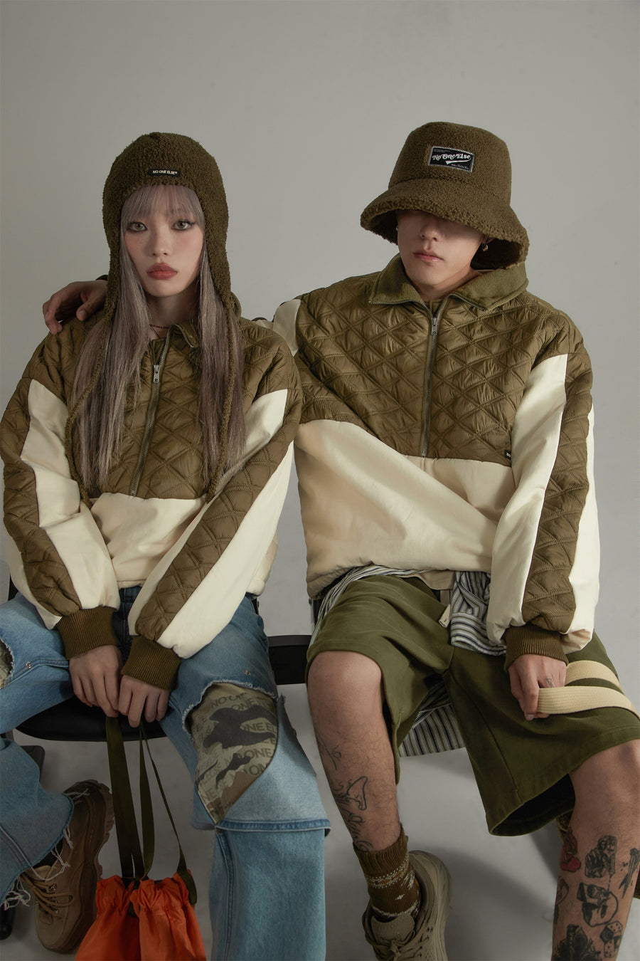 CHUU Quilt Padded Half Zip-Up Anorak