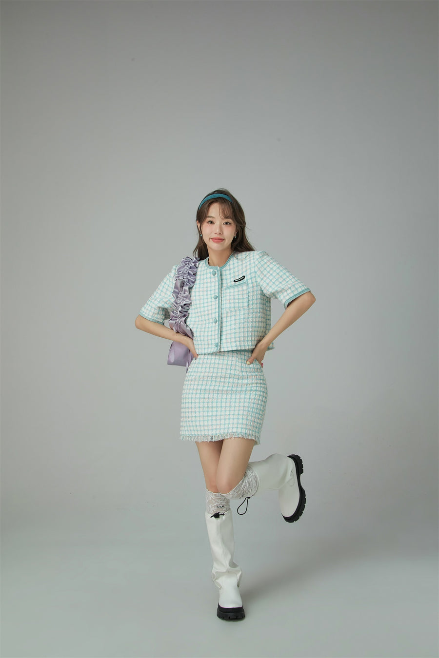CHUU Short Sleeve Check Tweed Jacket