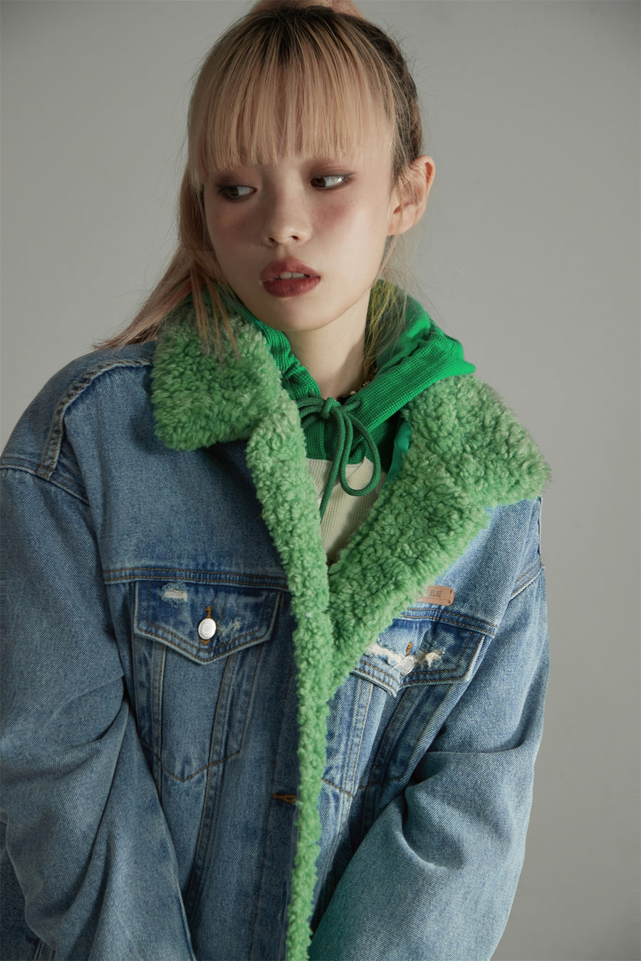 CHUU Inner Fleece Denim Jacket