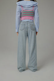 Receiving Attention Argyle Wide Denim Jeans