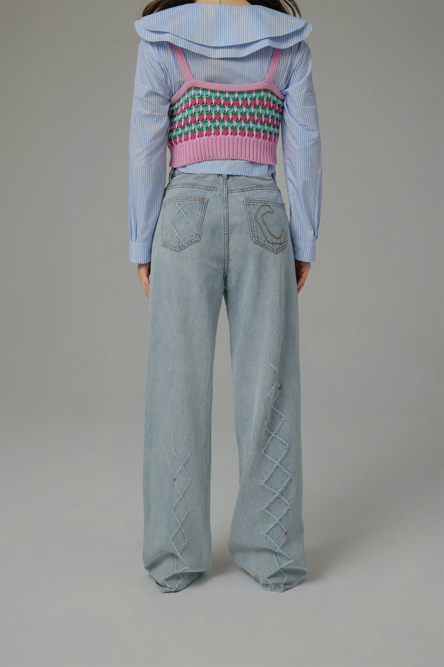 CHUU Receiving Attention Argyle Wide Denim Jeans