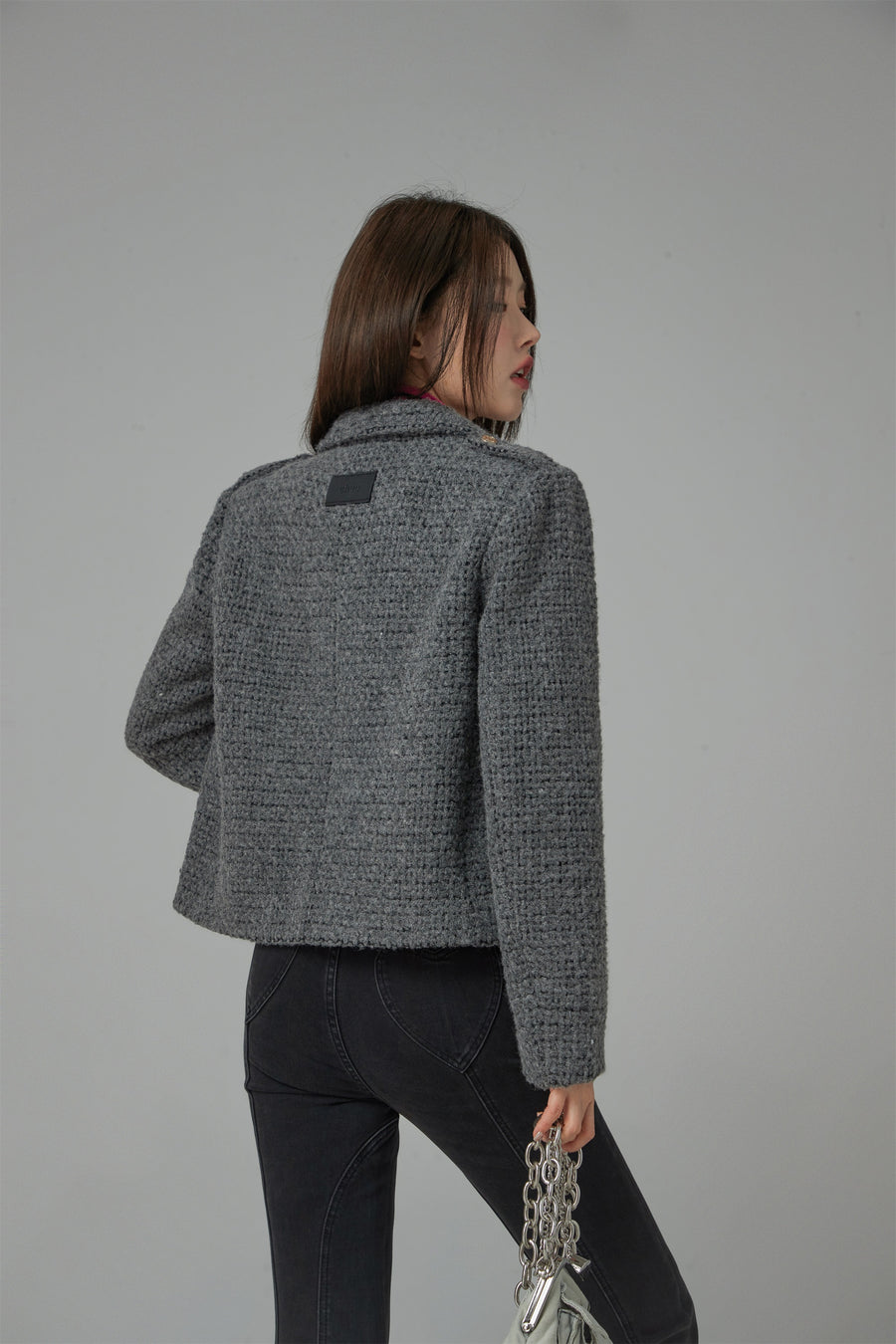 CHUU Pocket Tweed Crop Blazer Jacket