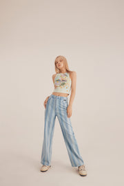 High Waist Stripe Straight Jeans