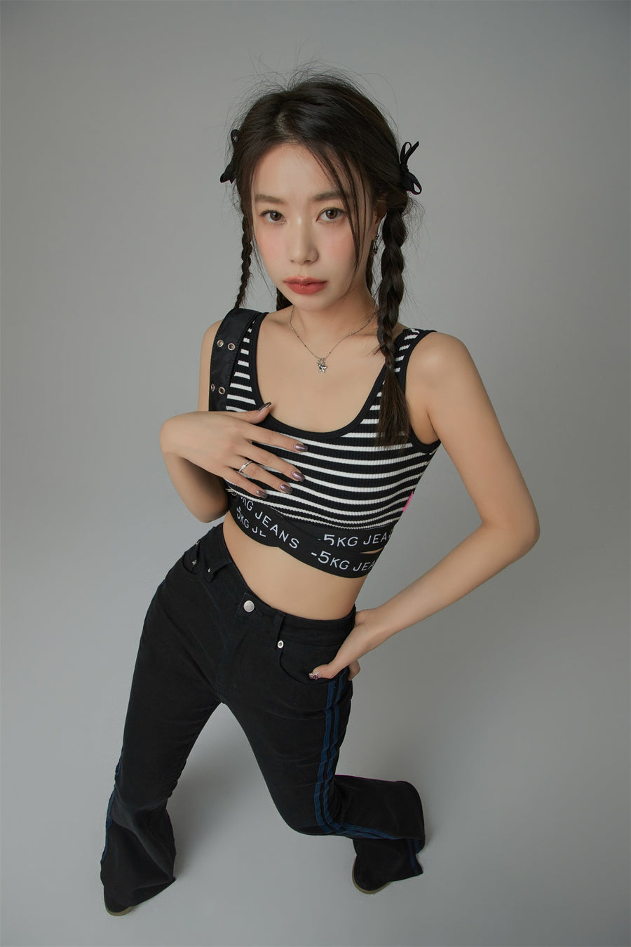 CHUU '-5kg Jeans Striped Sleeveless Crop Top
