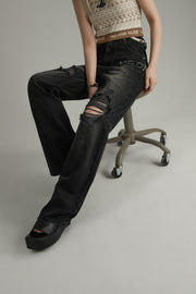 Distressed Wide Denim Jeans