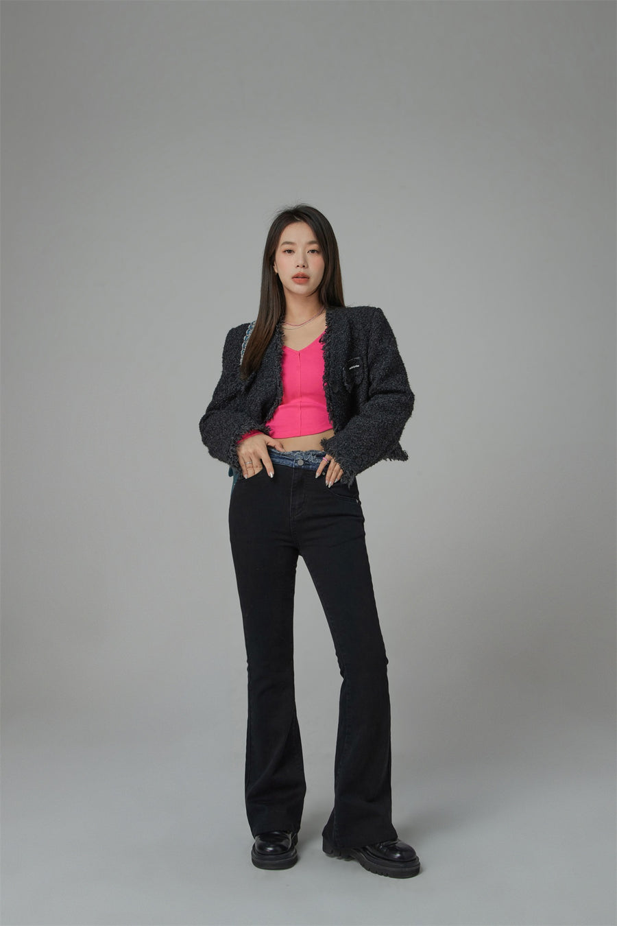 CHUU Cutout Waist Skinny Bootcut Jeans