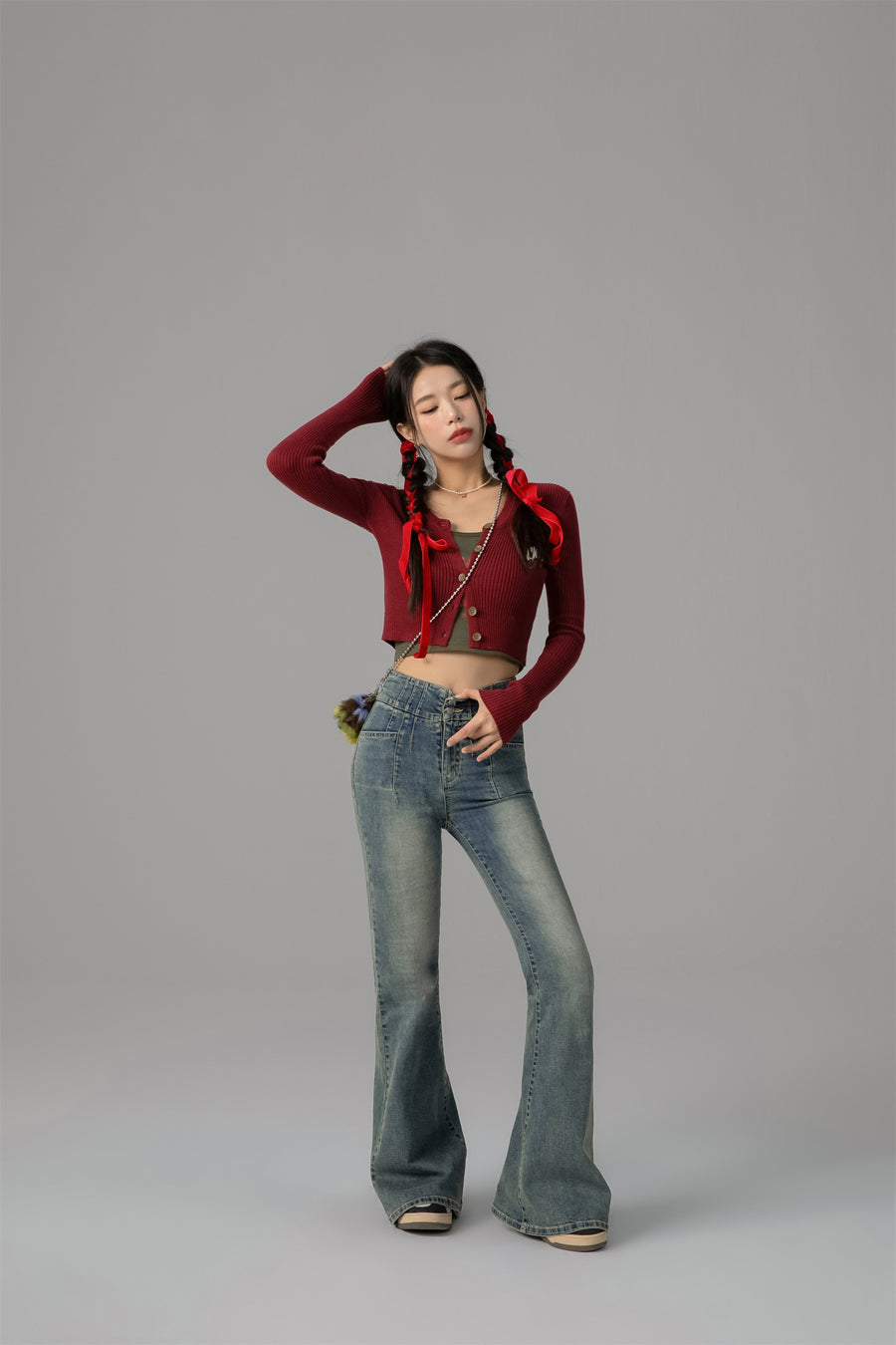 CHUU On The Upside Stone Washed Bootcut Jeans