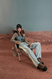 Raw Damaged Straight Wide Jeans