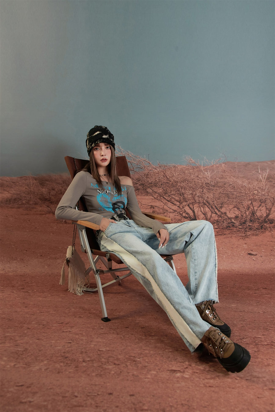 CHUU Raw Damaged Straight Wide Jeans