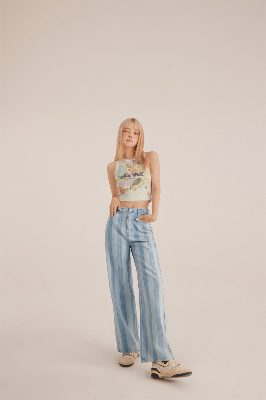 CHUU High Waist Stripe Straight Jeans
