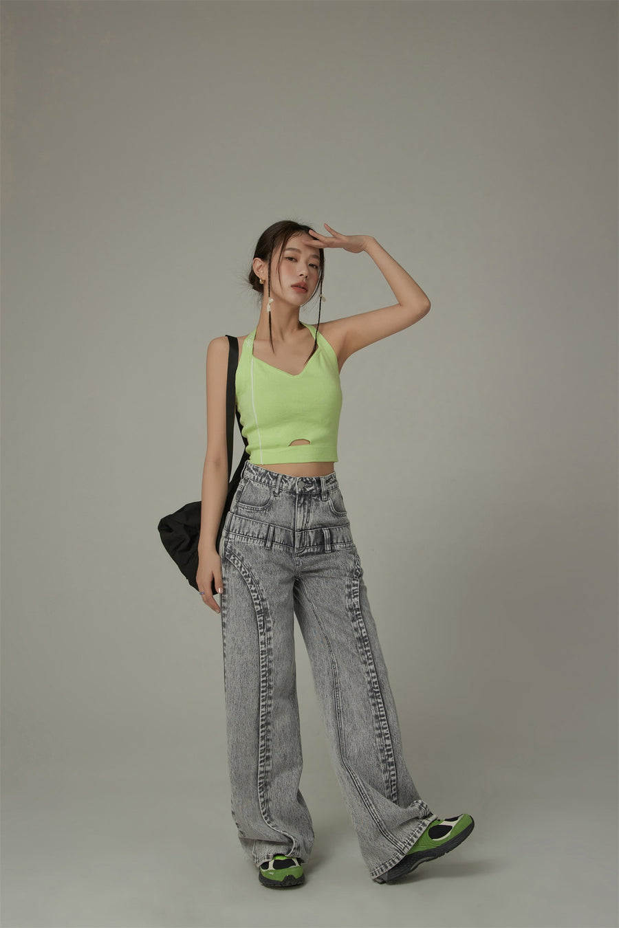 CHUU Double Belt High Waisted Straight Jeans