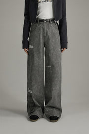 Washing Wide Distressed Denim Jeans