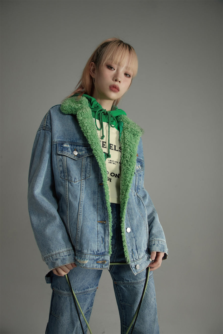 CHUU Inner Fleece Denim Jacket