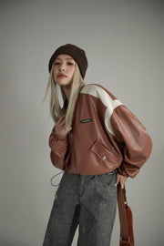 Line Color Combination Leather Jacket