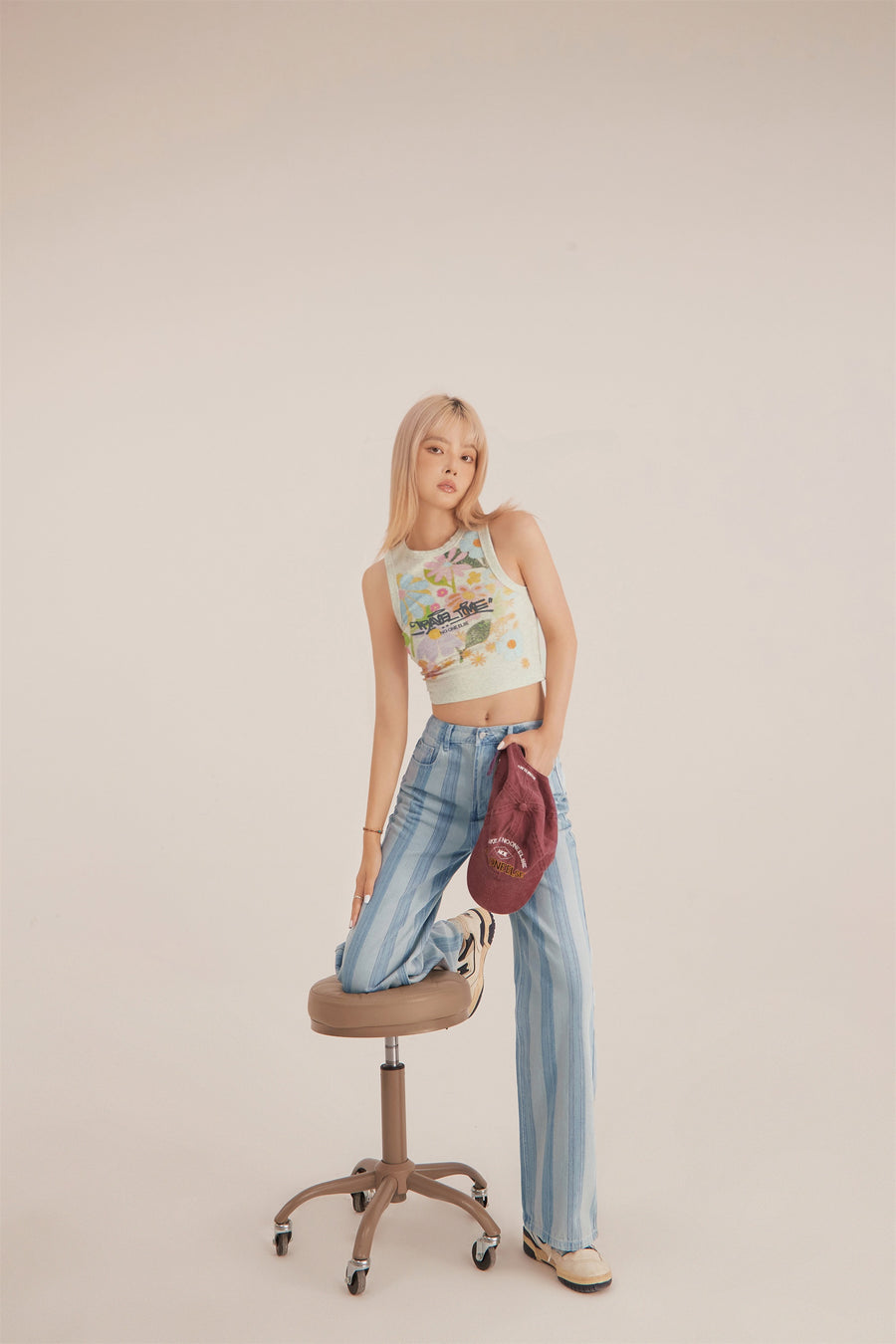 CHUU High Waist Stripe Straight Jeans