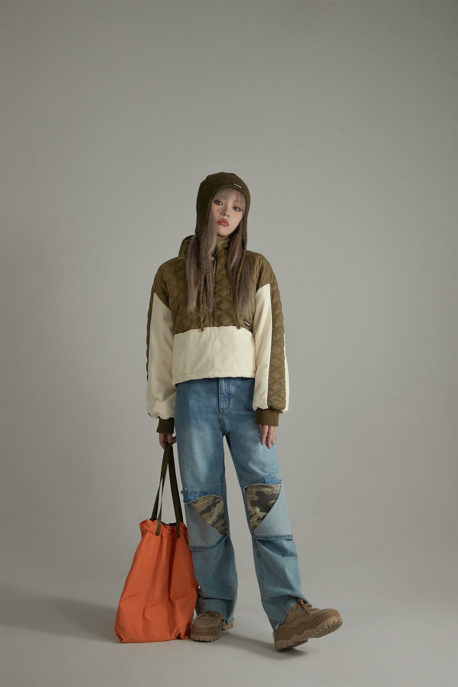 CHUU Quilt Padded Half Zip-Up Anorak