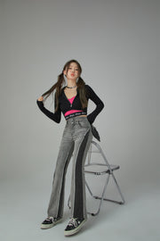 Two-Toned Cut Slit Bootcut Jeans