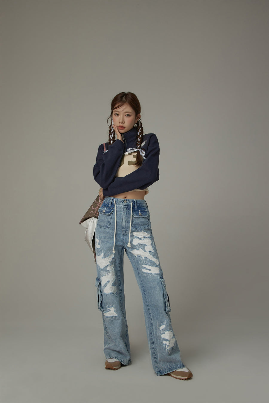 CHUU String Pocket Wide Denim Jeans