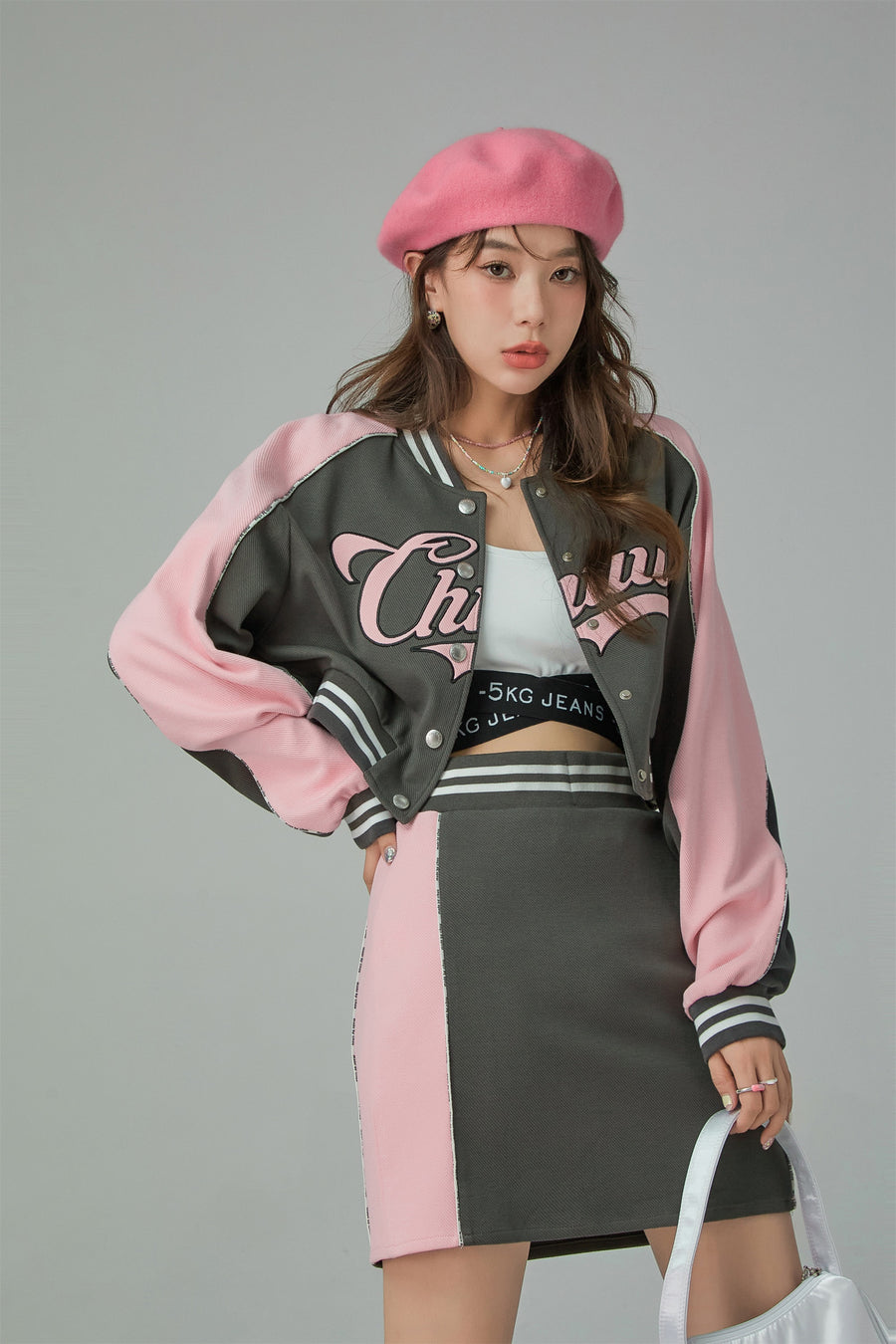 CHUU Joining Forces Crop Baseball Jacket