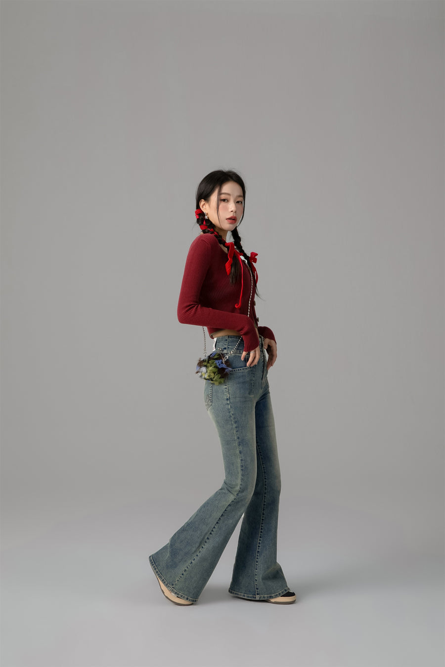 CHUU On The Upside Stone Washed Bootcut Jeans