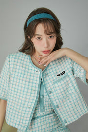 Short Sleeve Check Tweed Jacket