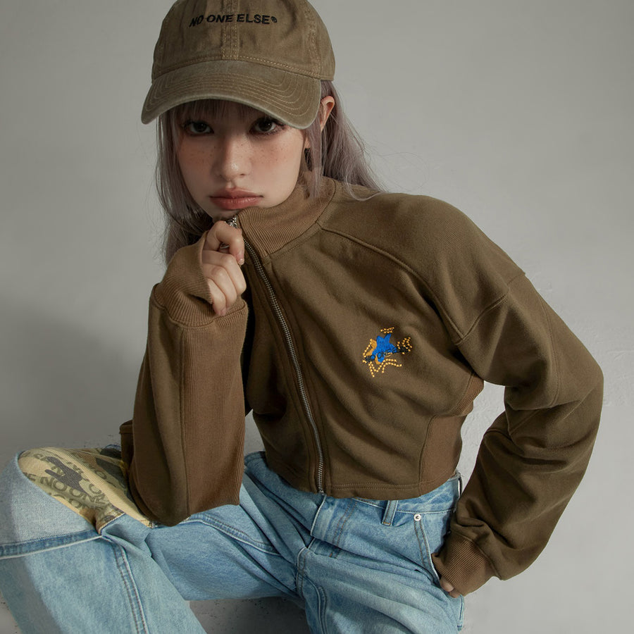 CHUU Star Embroidered Cropped Jacket