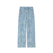Vertical Stripes High-Waisted Straight Jeans