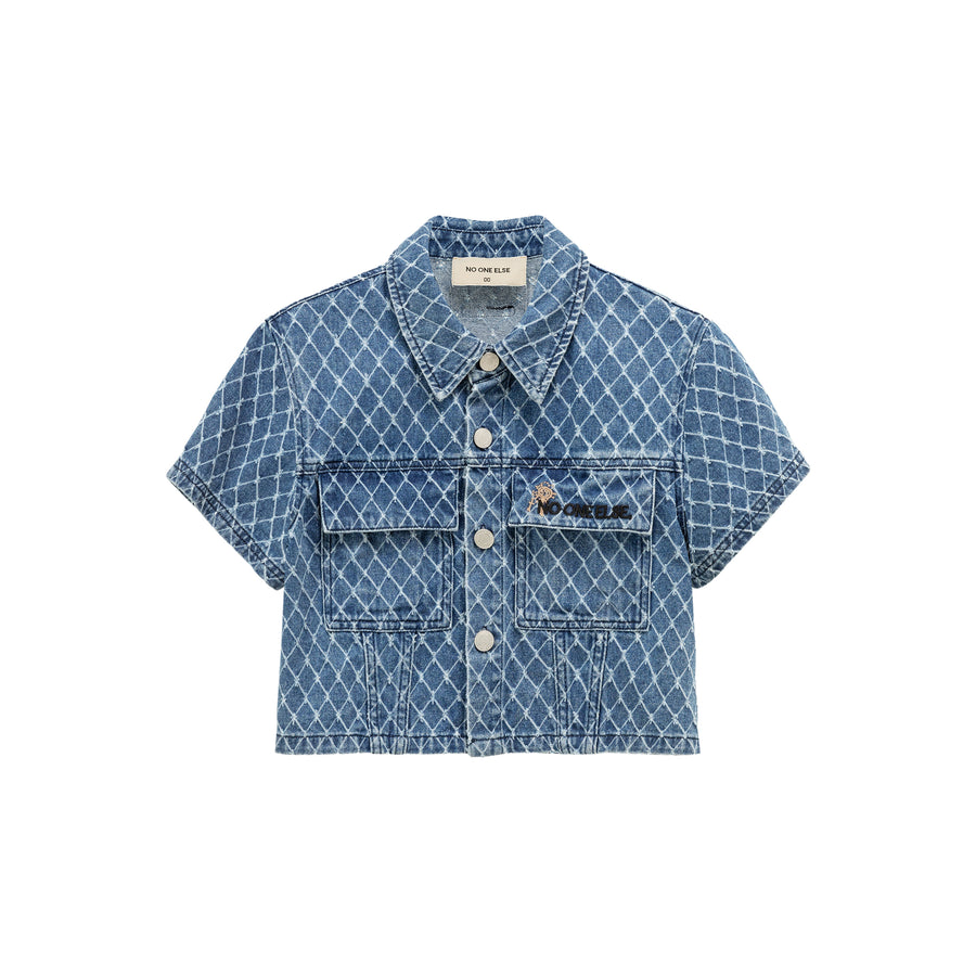 CHUU Argyle Embroidered Denim Jacket
