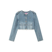 Lace Detail Cropped Denim Jacket