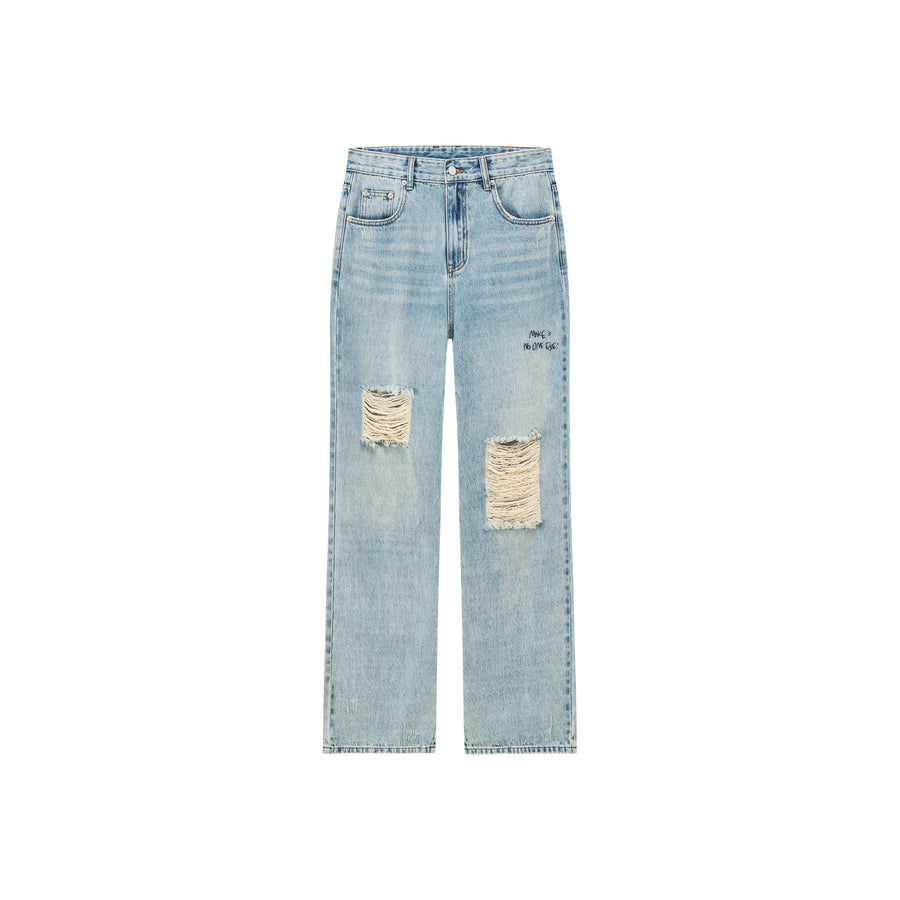 CHUU Distressed Ripped Wide Denim Jeans