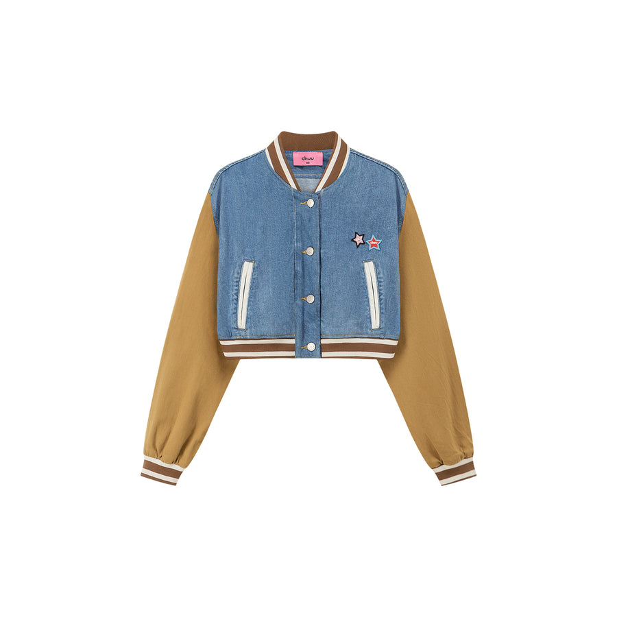 CHUU Color Matching Varsity Cropped Jacket