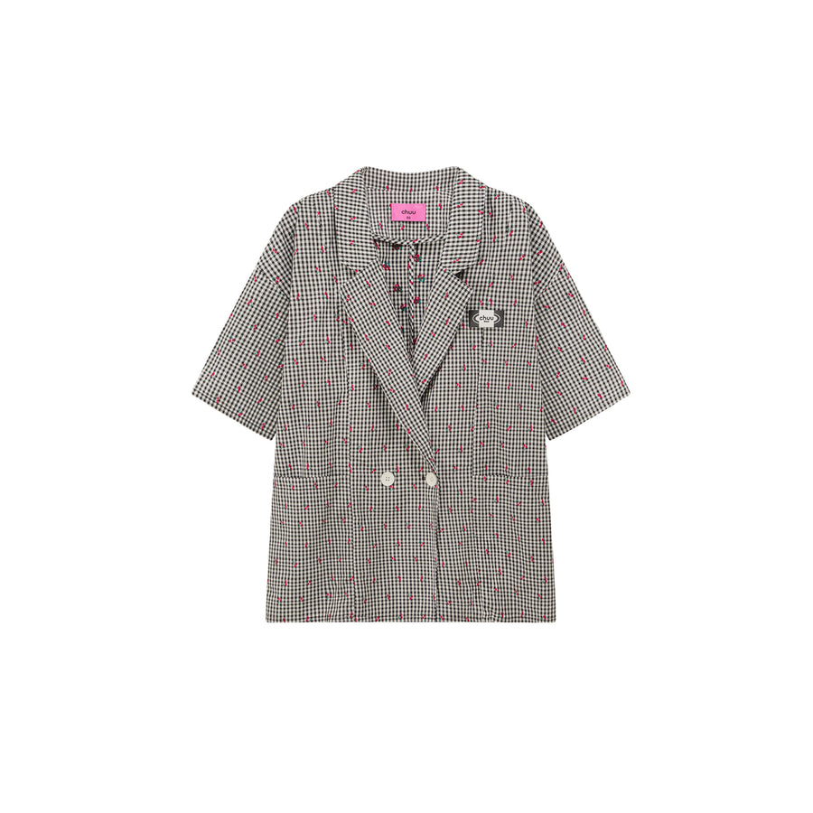 CHUU Checked Button Oversized Blazer Jacket