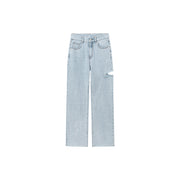 Distressed Straight Denim Light Wash Jeans