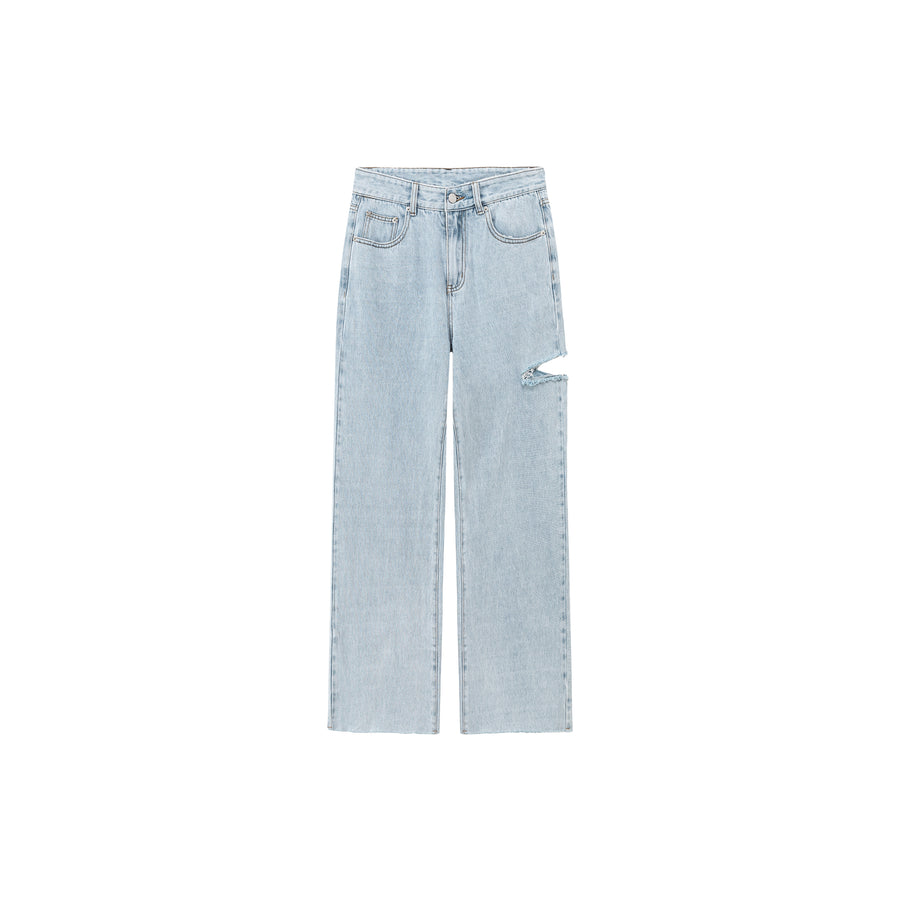 CHUU Distressed Straight Denim Light Wash Jeans