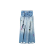 Distressed Wide Denim Jeans