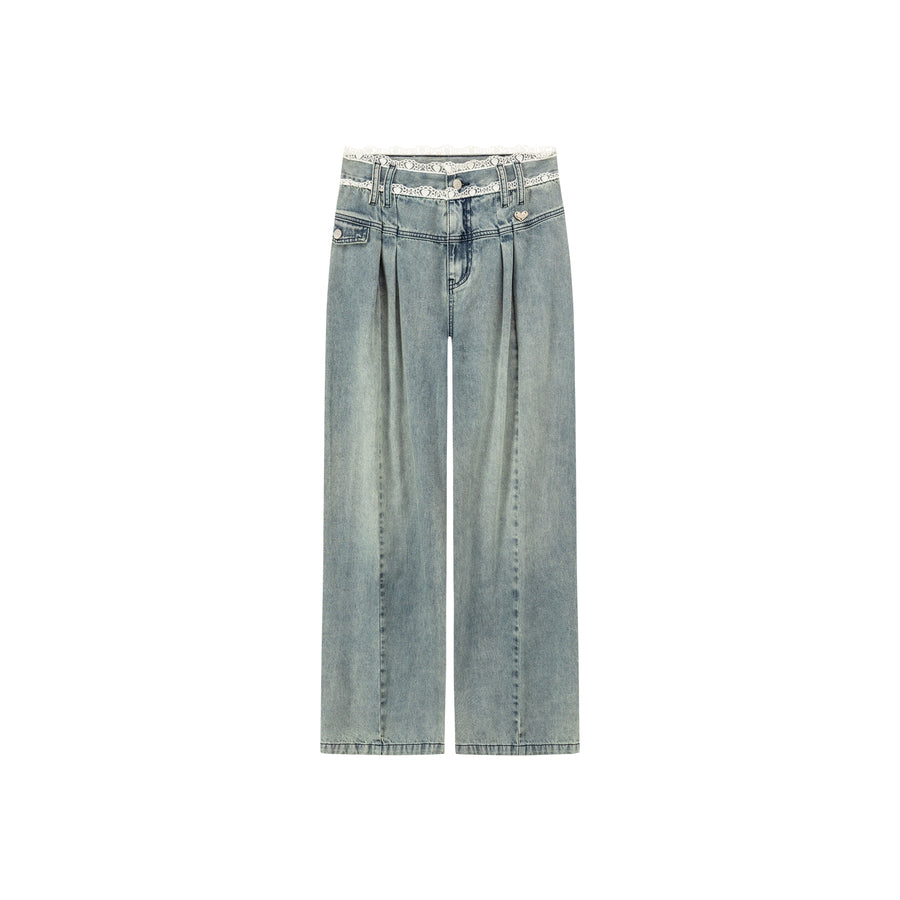 CHUU Lace High Waist Wide Straight Jeans