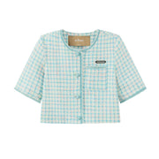 Short Sleeve Check Tweed Jacket