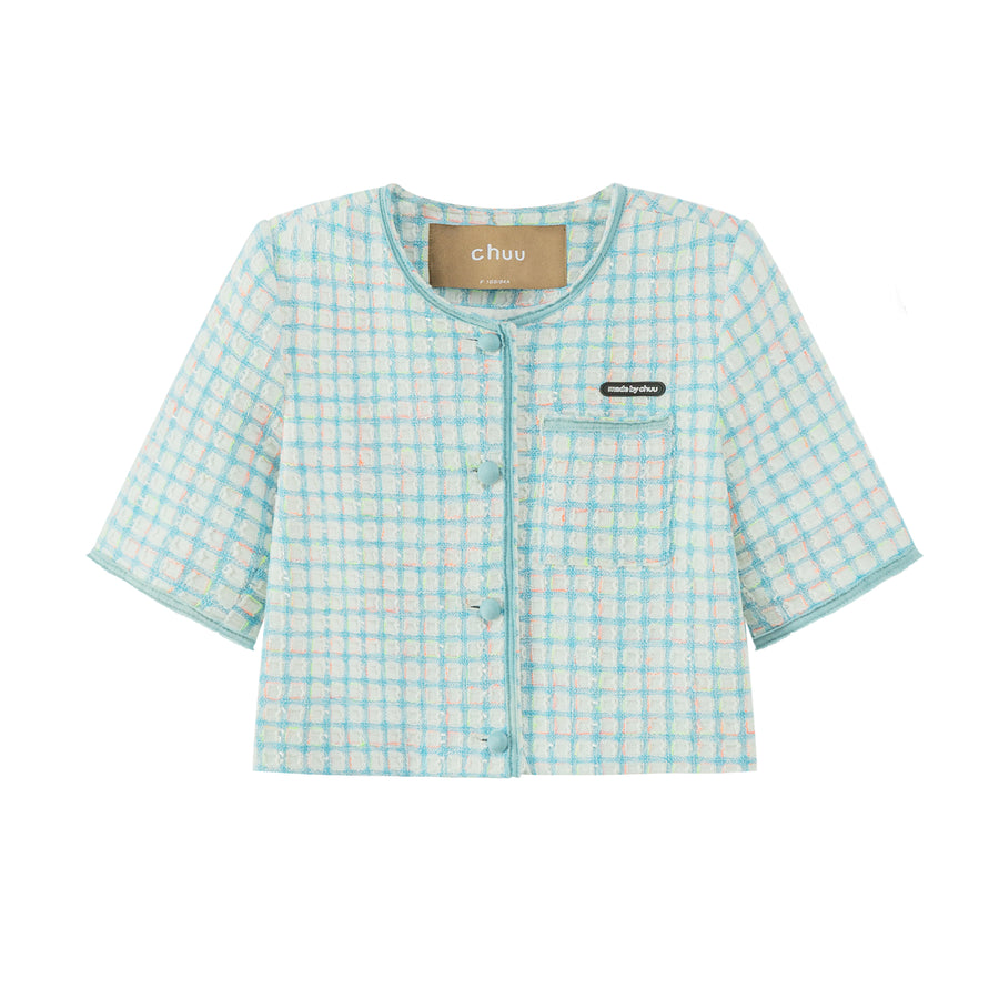 CHUU Short Sleeve Check Tweed Jacket