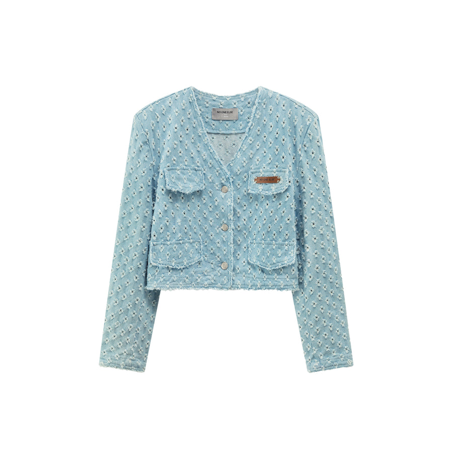 CHUU Broderie V- Neck Denim Jacket