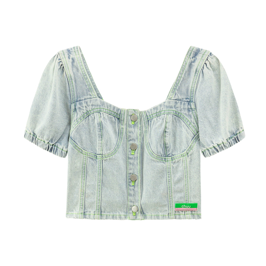 CHUU Puff Sleeve Denim Jacket