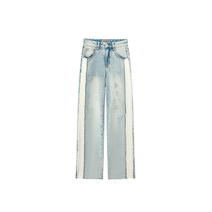CHUU Raw Damaged Straight Wide Jeans