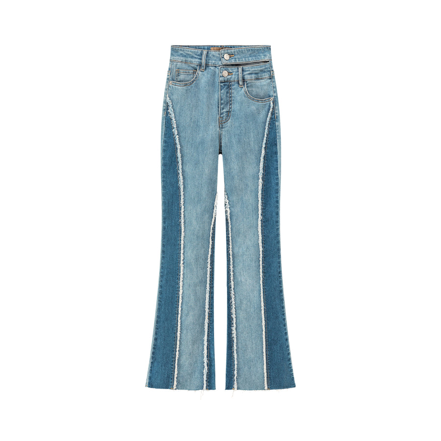 CHUU Two-Toned Cut Slit Bootcut Jeans