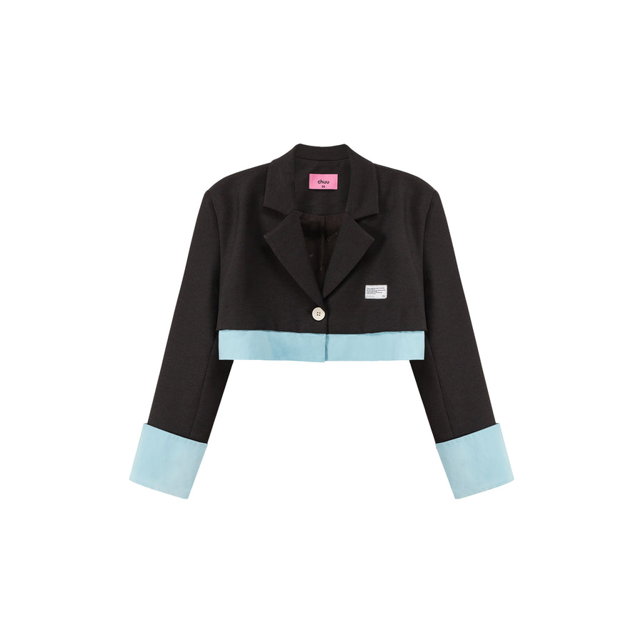 CHUU One Button Color Combination Cropped Jacket