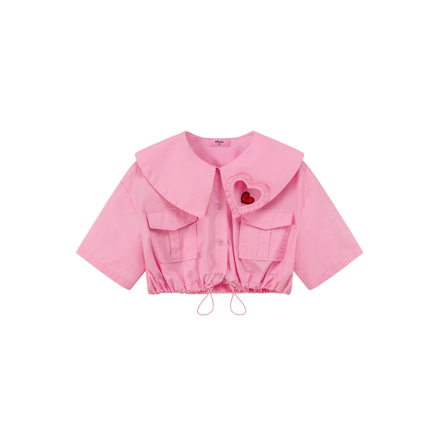 CHUU Doll Collar Cropped Shirt Jacket