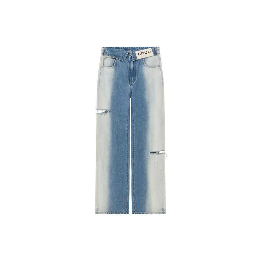 CHUU Faded Washed Distressed Denim Jeans