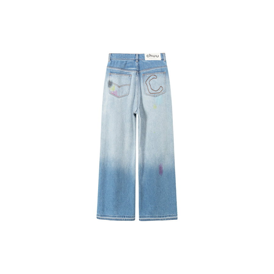 CHUU Distressed Wide Denim Jeans