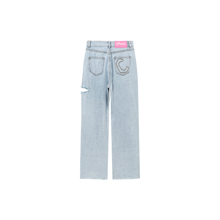 CHUU Distressed Straight Denim Light Wash Jeans