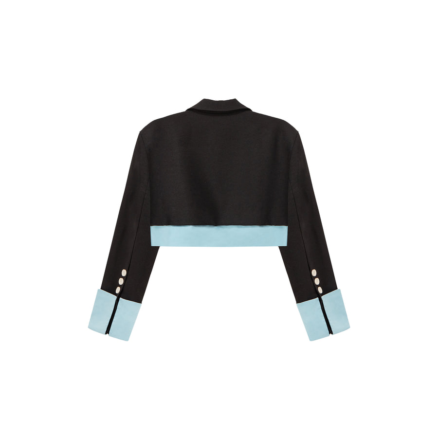 CHUU One Button Color Combination Cropped Jacket